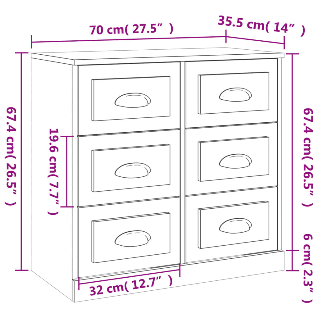 Dressoir 70X35,5X67,5 Cm Bewerkt Hout