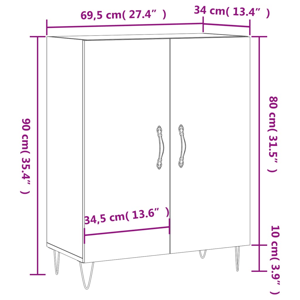 Dressoir 69,5X34X90 Cm Bewerkt Hout Kleurig