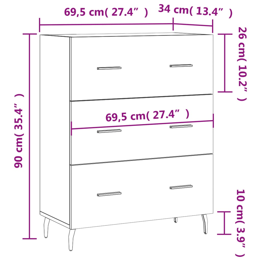 Dressoir 69,5X34X90 Cm Bewerkt Hout