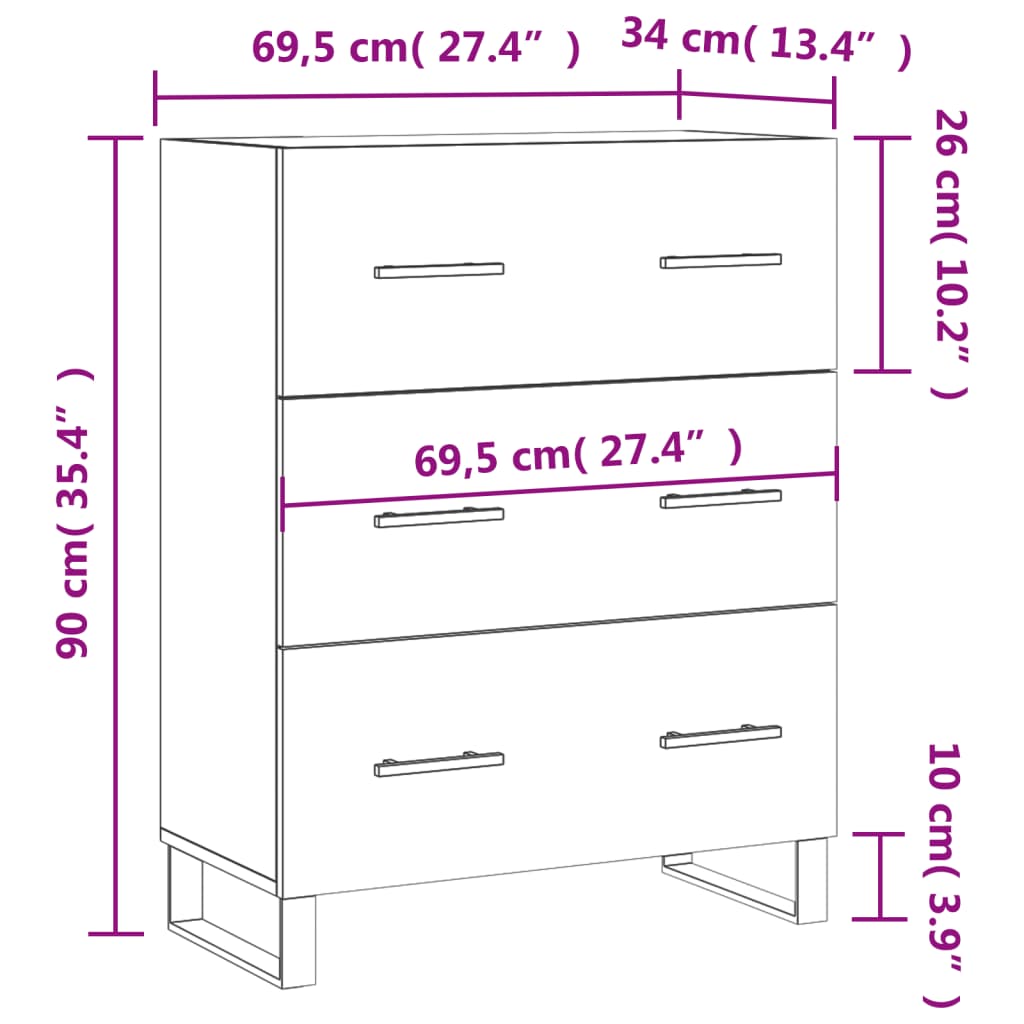 Dressoir 69,5X34X90 Cm Bewerkt Hout Eikenkleurig