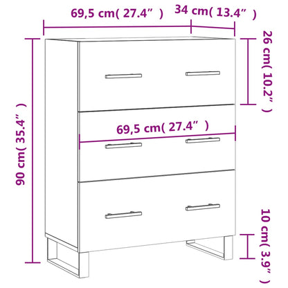 Dressoir 69,5X34X90 Cm Bewerkt Hout Eikenkleurig