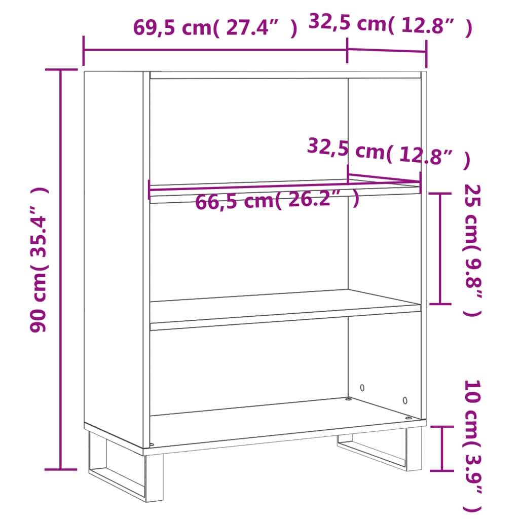 Schappenkast 69,5X32,5X90 Cm Bewerkt Hout Kleurig