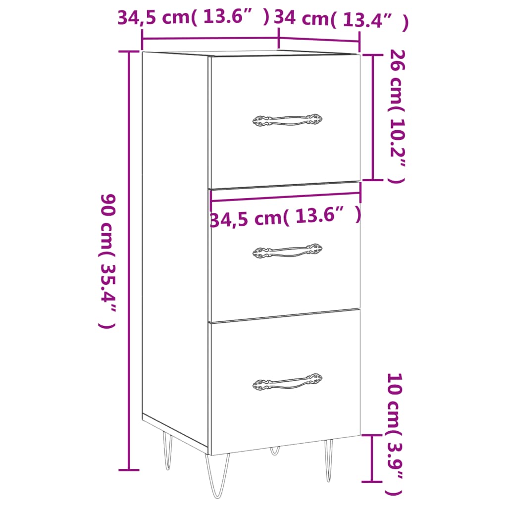 Dressoir 34,5X34X90 Cm Bewerkt Hout