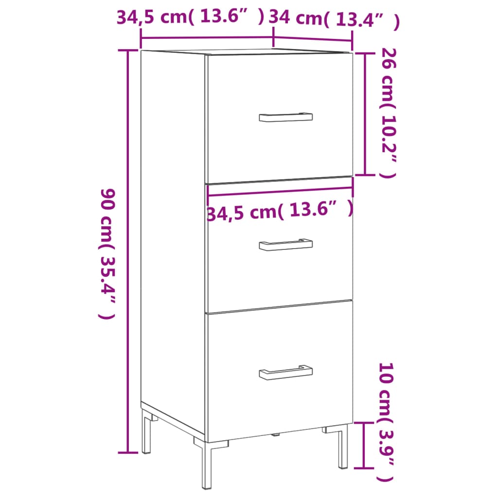 Dressoir 34,5X34X90 Cm Bewerkt Hout