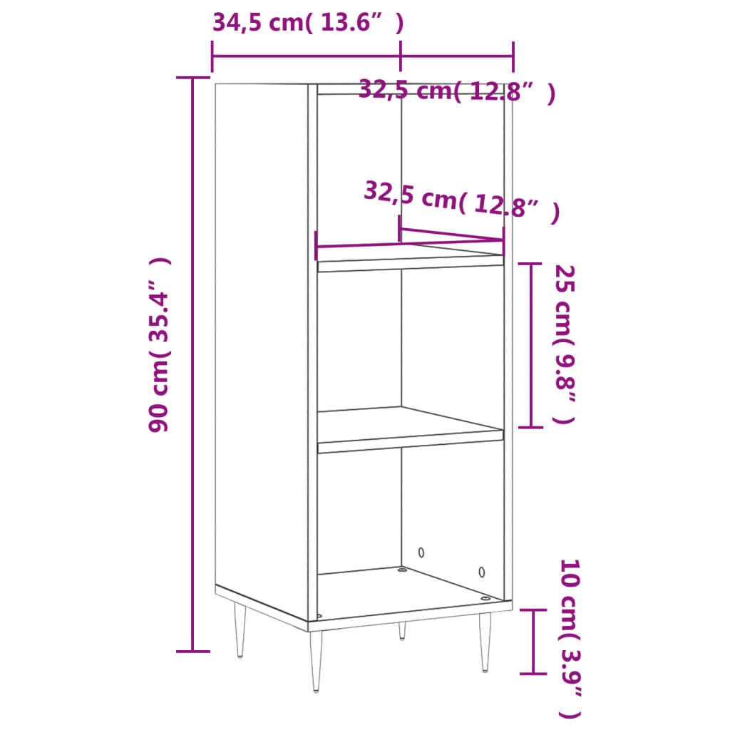 Dressoir 34,5X32,5X90 Cm Bewerkt Hout Eikenkleurig