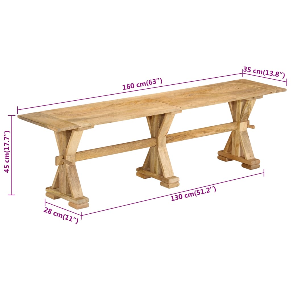 Bankje 160X35X45 Cm Massief Mangohout