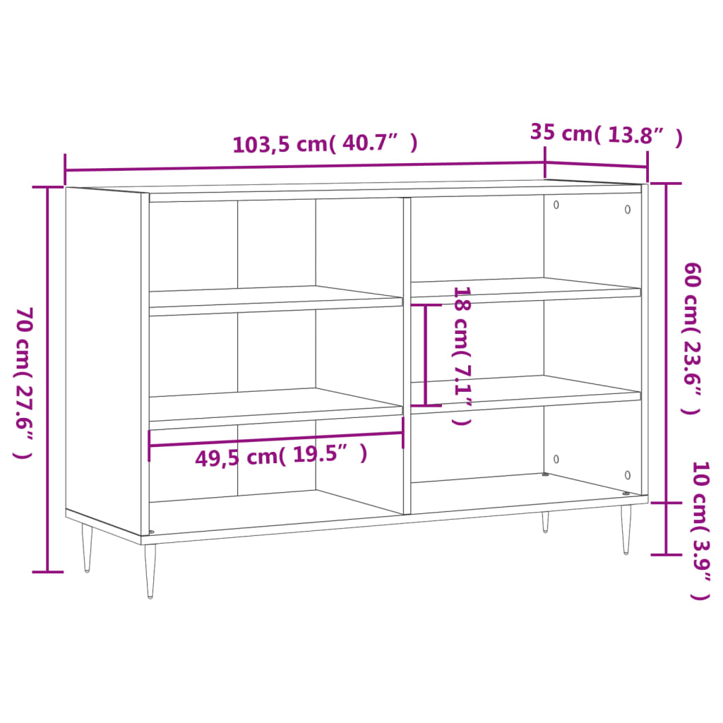 Dressoir 103,5X35X70 Cm Bewerkt Hout