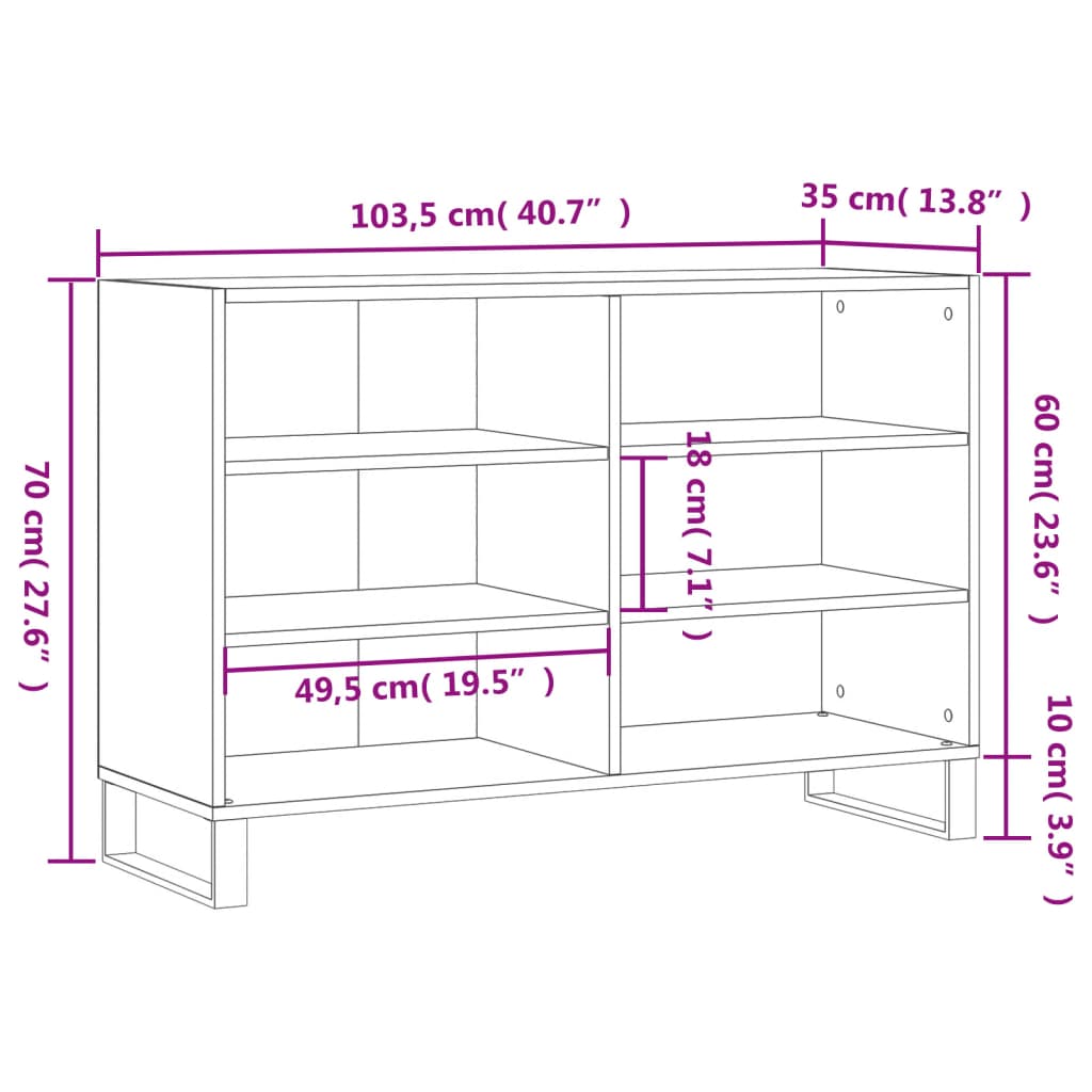 Dressoir 103,5X35X70 Cm Bewerkt Hout