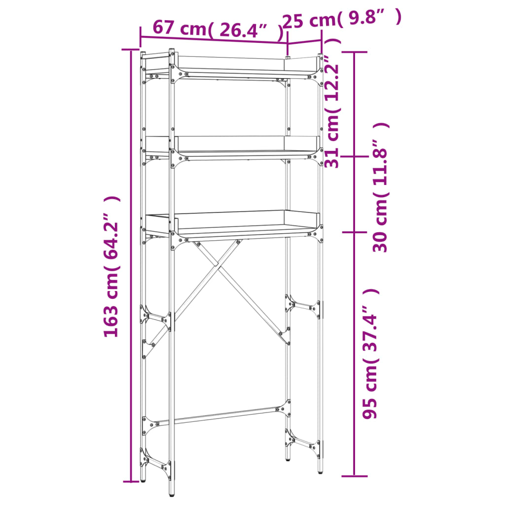 Wasmachinerek 67X25X163 Cm Bewerkt Hout