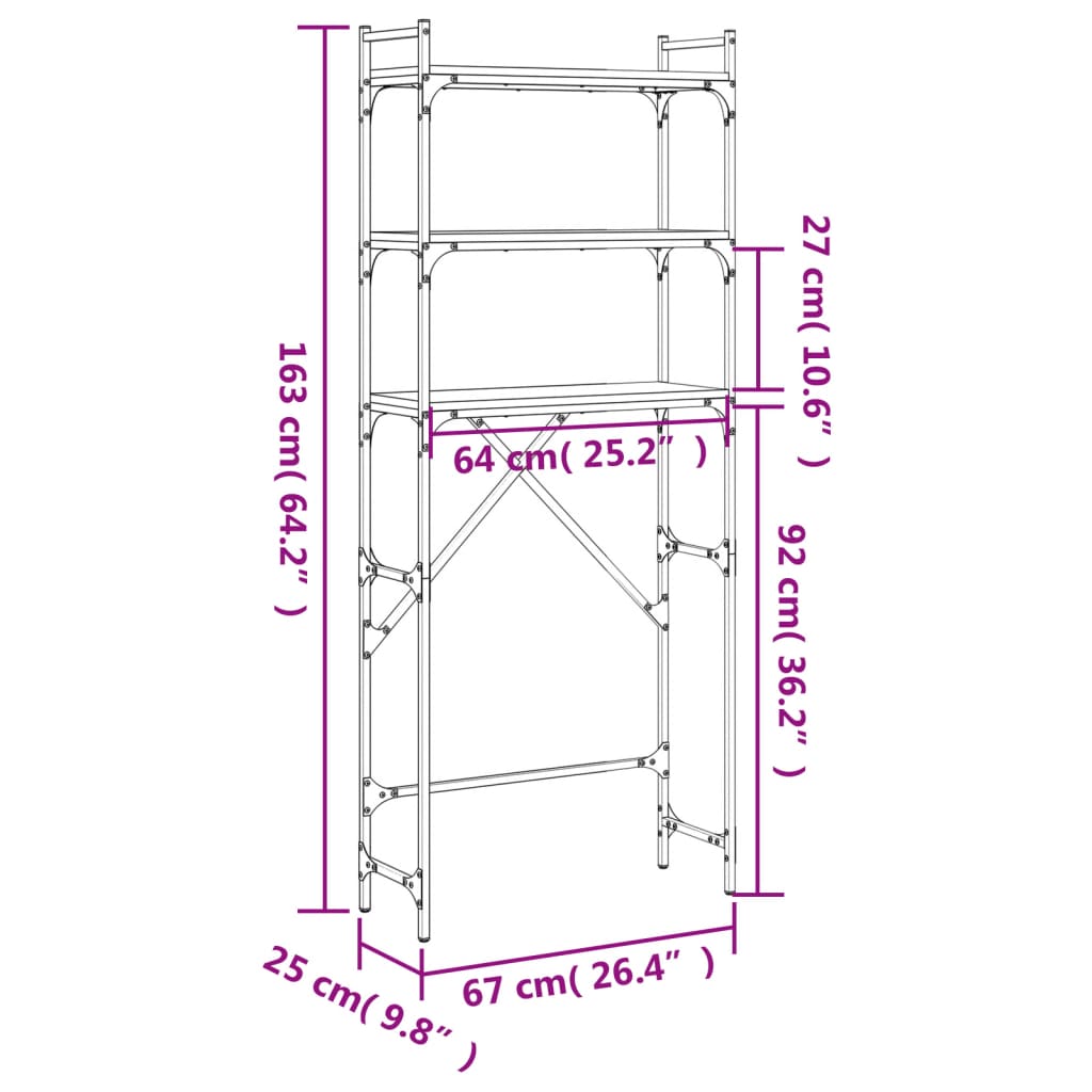 Wasmachinerek 67X25X163 Cm Bewerkt Hout Sonoma Eikenkleurig