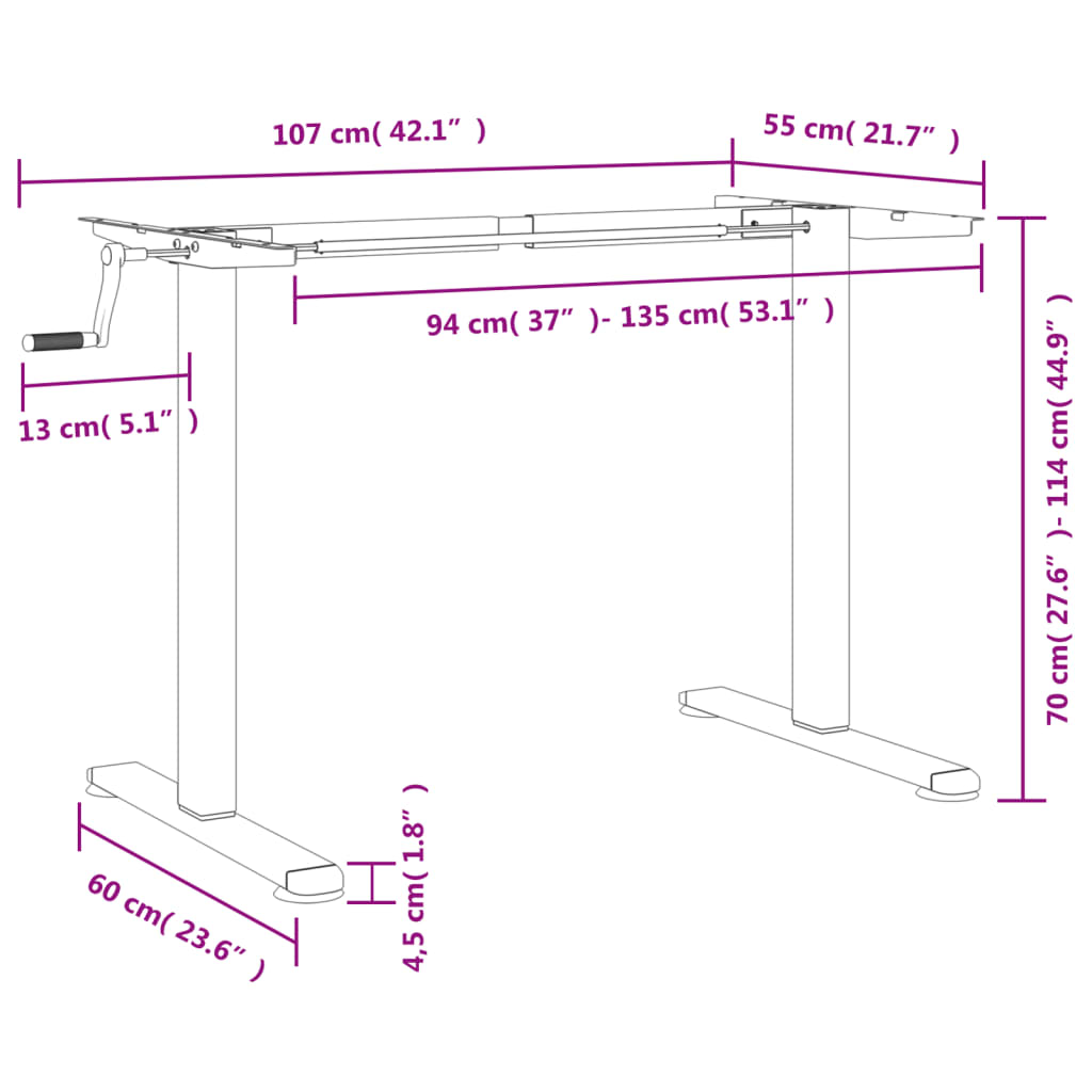 Zit-Sta Bureauframe (94-135)X60X(70-114) Cm Staal