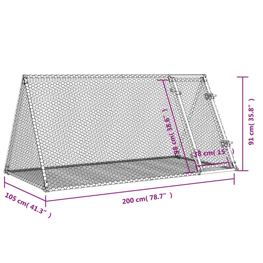 Konijnenkooi 200X105X91 Cm Gegalvaniseerd Staal Zilverkleurig