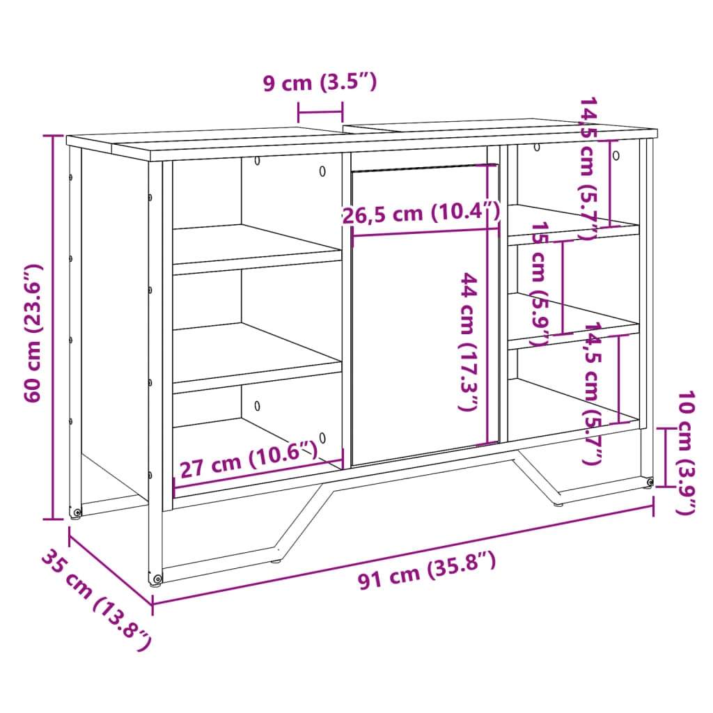 Wastafelkast 91X35X60 Cm Bewerkt Hout Ig