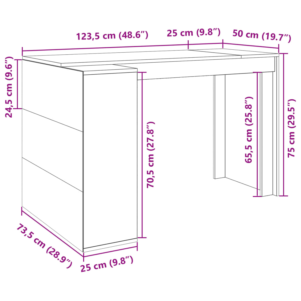 Bureau 123,5X73,5X75 Cm Bewerkt Hout Ig