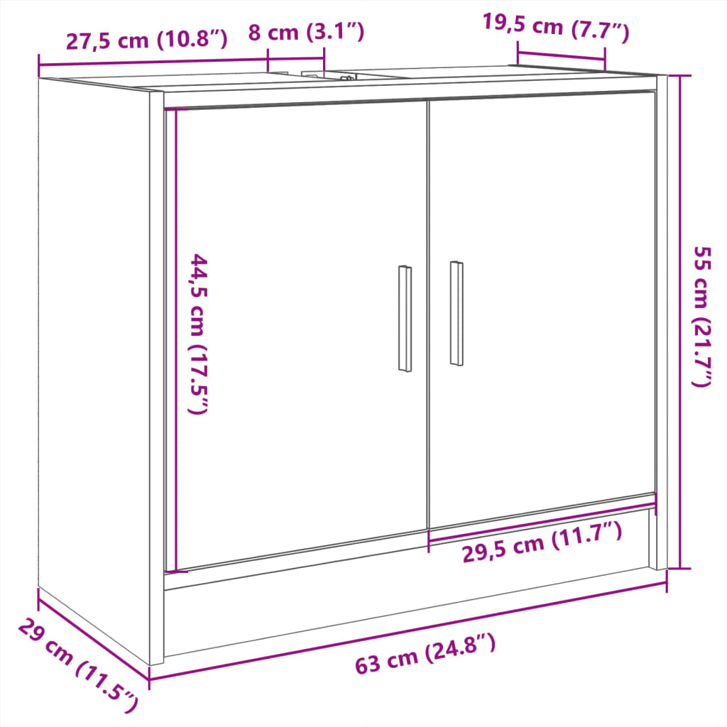 Wastafelkast 63X29X55 Cm Bewerkt Hout Kleurig