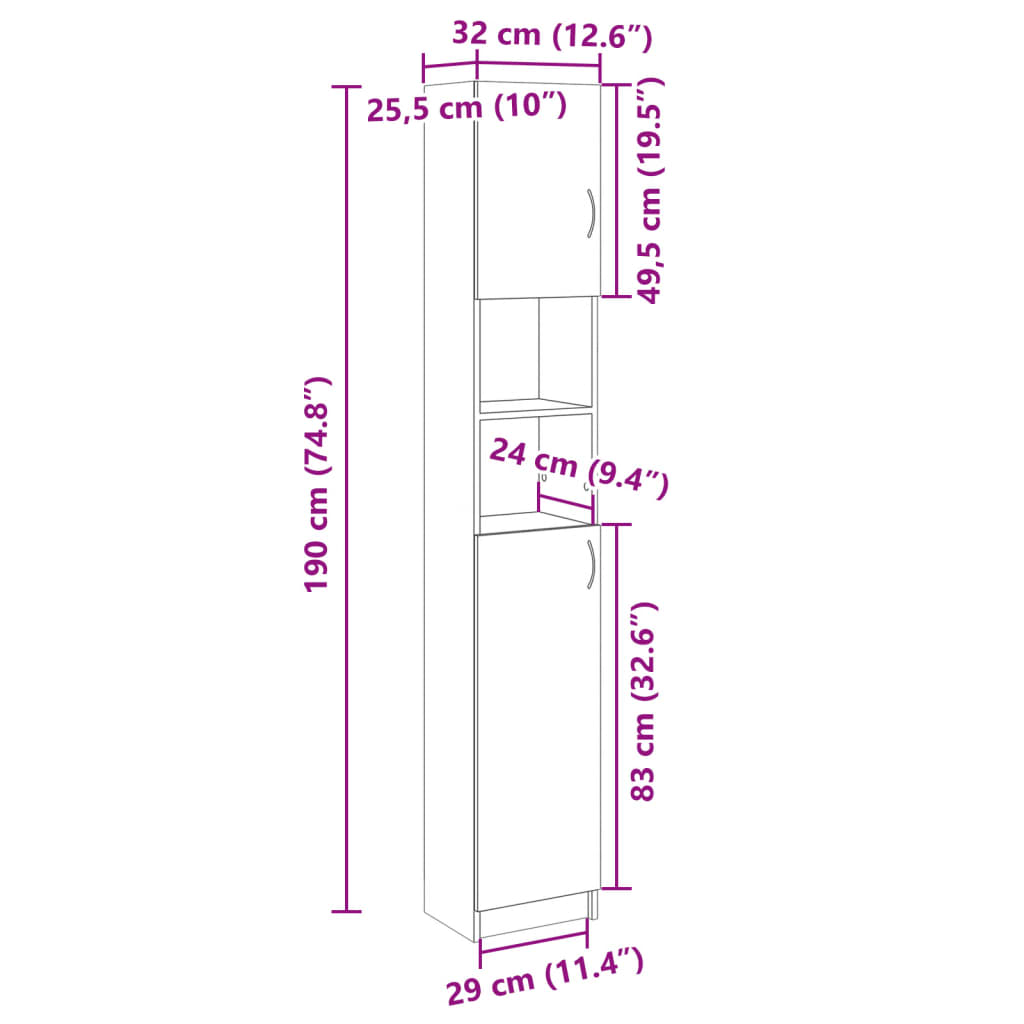 Badkamerkast 32X25,5X190 Cm Spaanplaat Kleurig