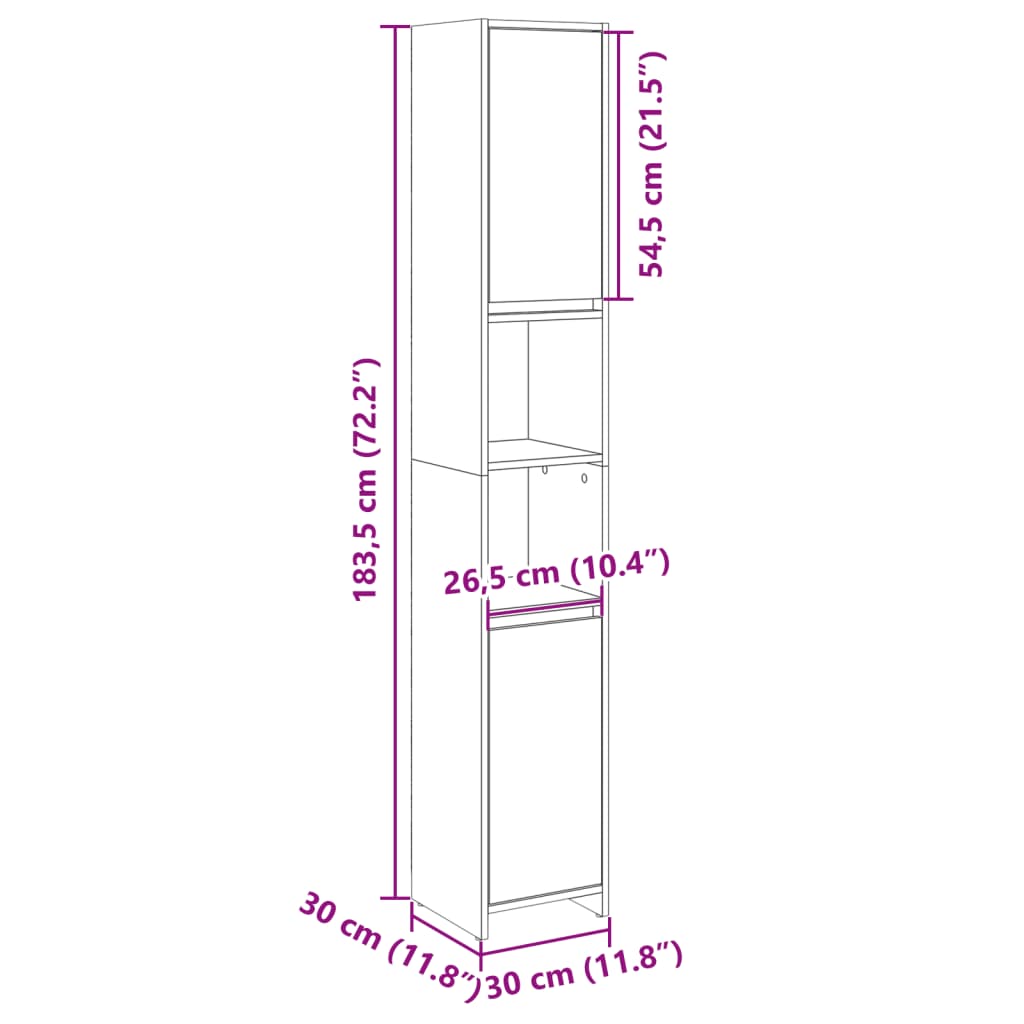 Badkamerkast 30X30X183,5 Cm Spaanplaat Kleurig