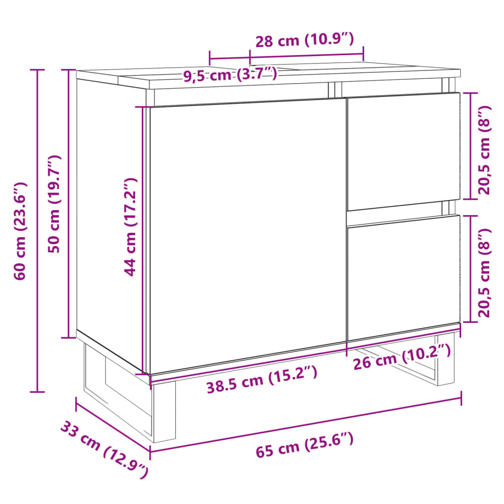 Badkamerkast 65X33X60 Cm Bewerkt Hout Sonoma Eikenkleurig