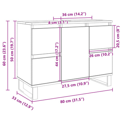 Badkamerkast 80X33X60 Cm Bewerkt Hout Sonoma Eikenkleurig