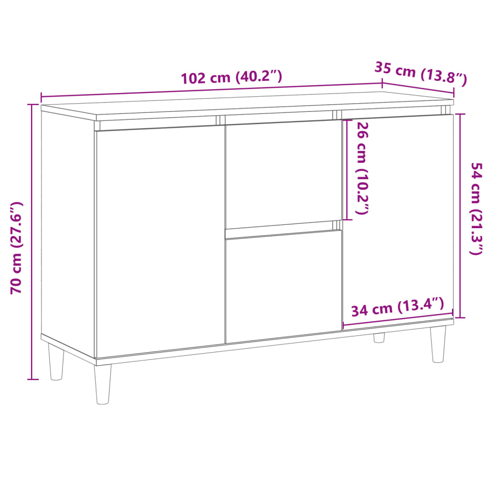 Dressoir 102X35X70 Cm Bewerkt Hout Kleurig