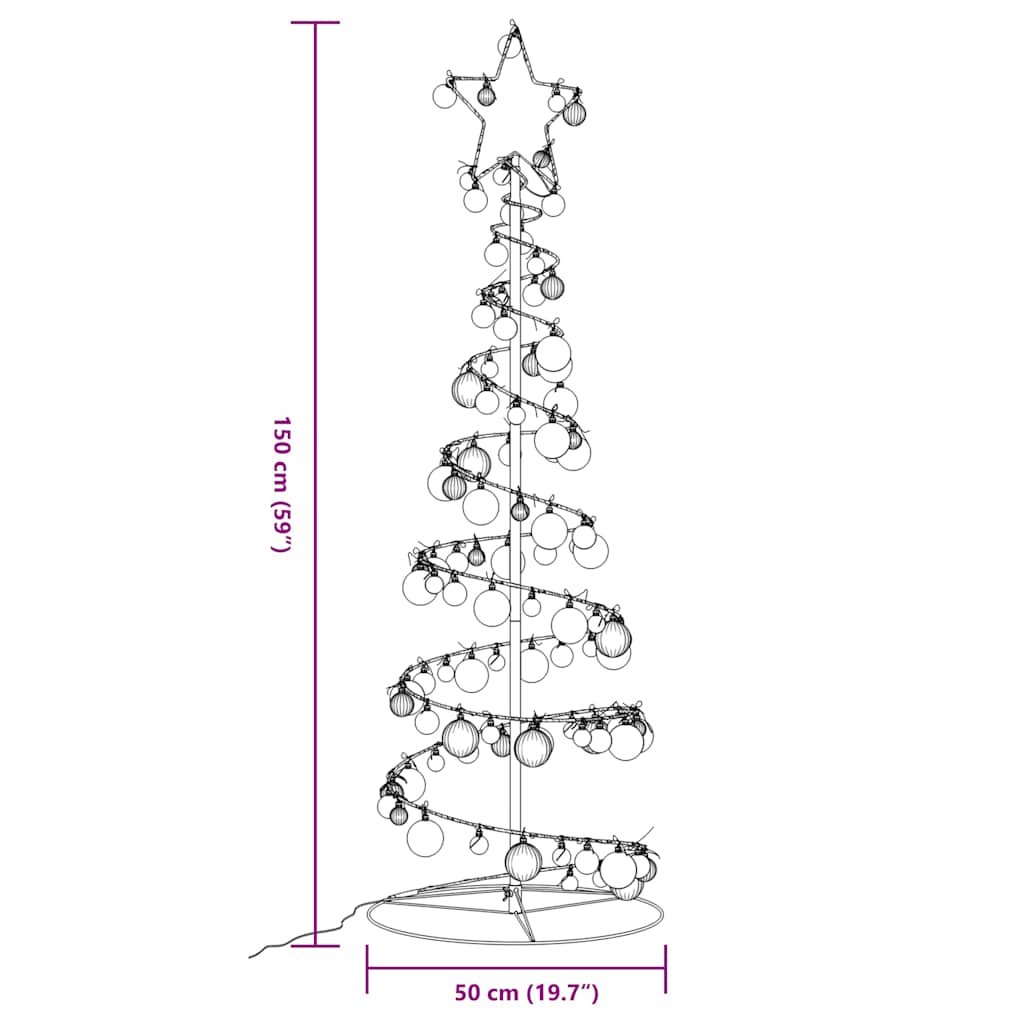 Kerstboom Lichtkegel Met Kerstballen 100 Led's Warmwitte