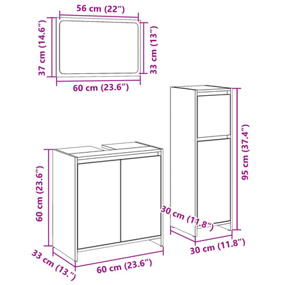 3-Delige Badkamermeubelset Bewerkt Hout Sonoma Eikenkleurig